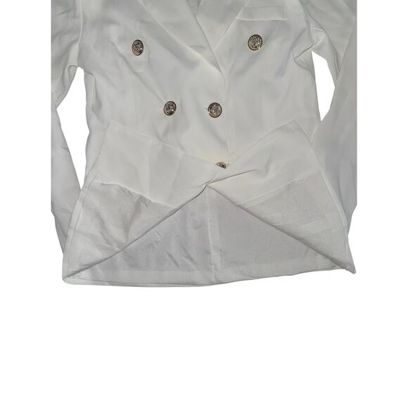 Cezzele White Double Breasted Blazer Jacket Women’s Medium Gold Crest Buttons - Picture 7 of 10